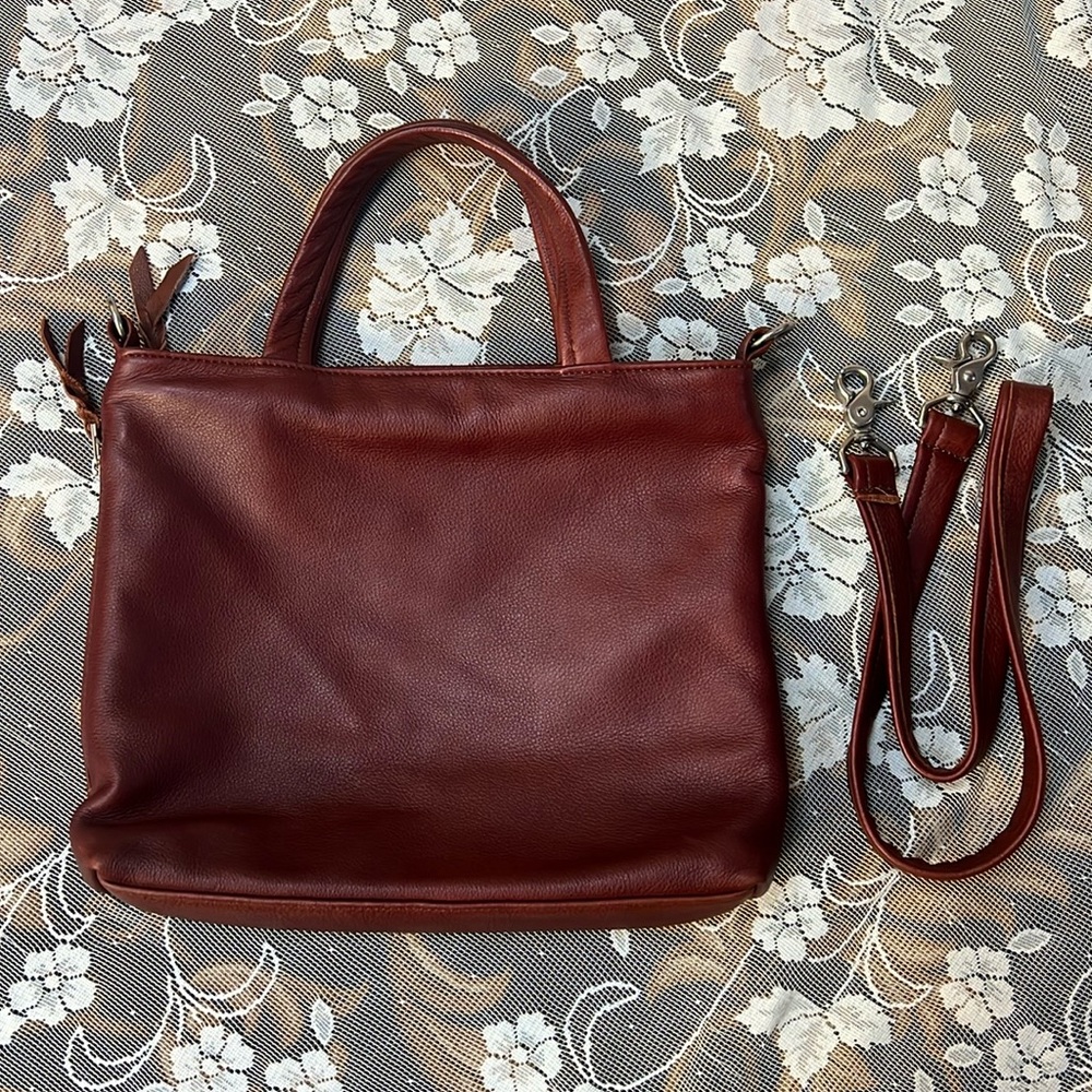 sven usa buttery soft leather bag hand bag shoulder bag removeable strap brown